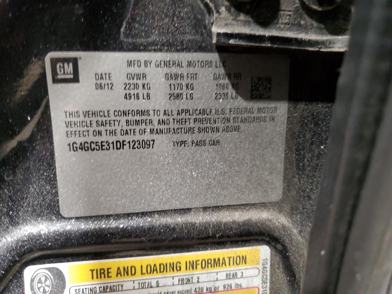 2013 Buick LaCrosse VIN 1G4GC5E31DF123097 Copart auction photo, front end damage thumbnail 12