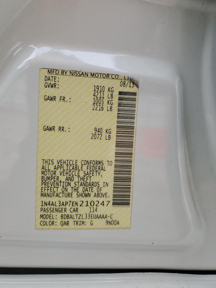 2014 Nissan Altima VIN 1N4AL3AP7EN210247 Copart auction photo, front end damage thumbnail 14
