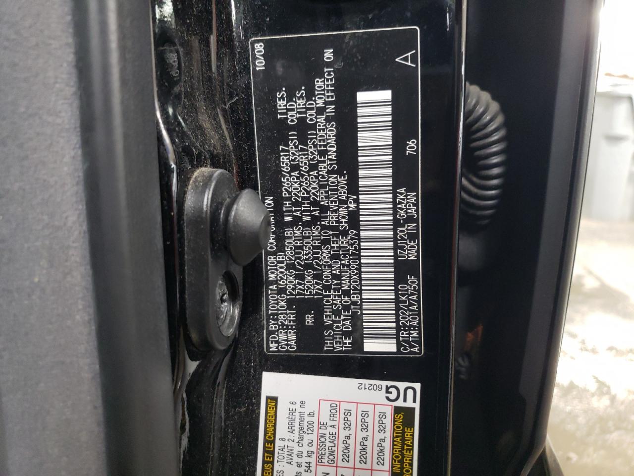 2009 Lexus GX VIN JTJBT20X990175379 Copart auction photo, side / front end damage thumbnail 13