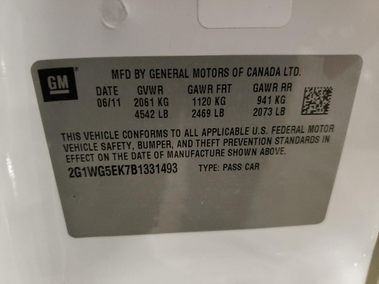 2011 Chevrolet Impala VIN 2G1WG5EK7B1331493 Copart auction photo, front end / rear end damage thumbnail 12