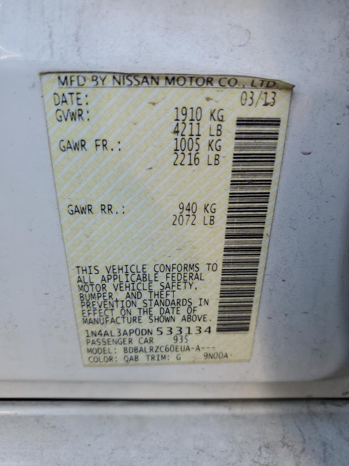 2013 Nissan Altima VIN 1N4AL3AP0DN533134 Copart auction photo, front end / minor dent/scratches damage thumbnail 12