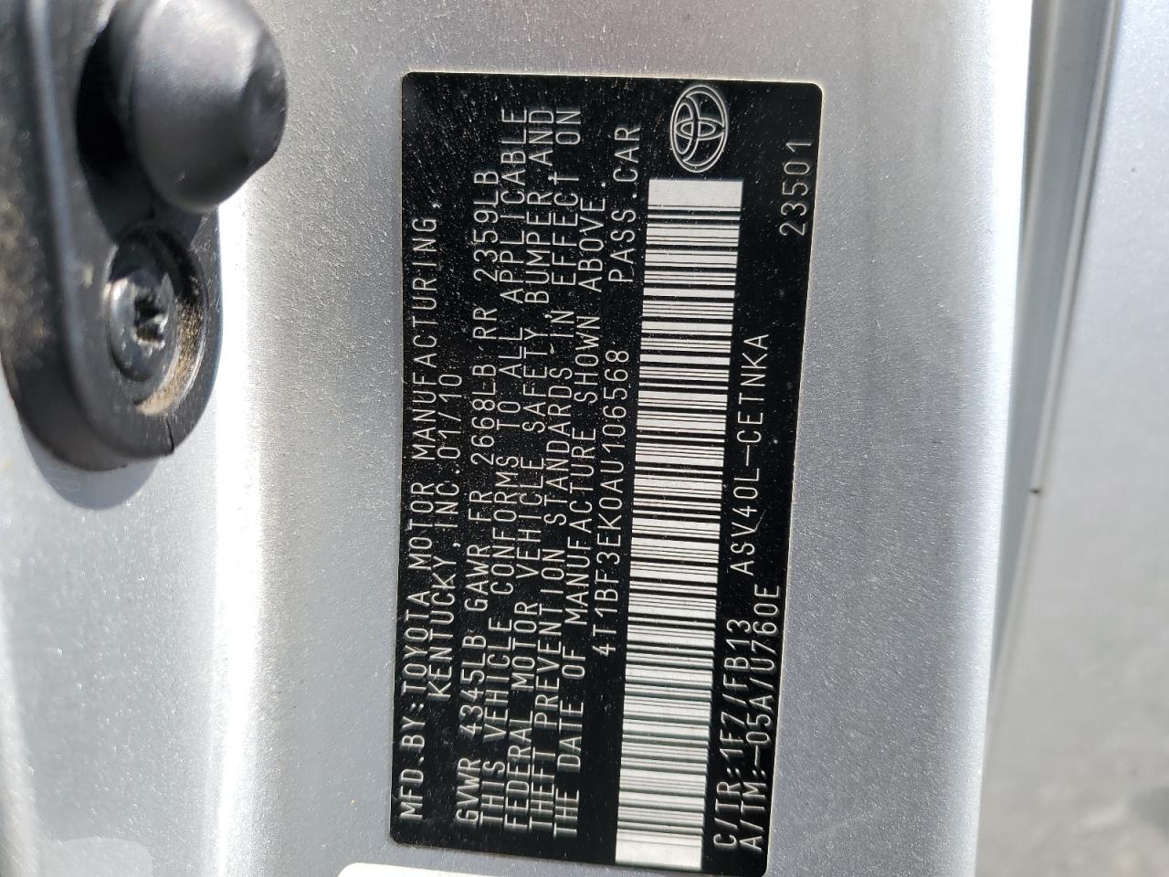2010 Toyota Camry VIN 4T1BF3EK0AU106568 Copart auction photo, front end damage thumbnail 12