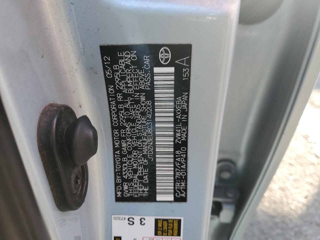 2012 Toyota Prius VIN JTDZN3EU8C3140208 Copart auction photo, front end / minor dent/scratches damage thumbnail 12