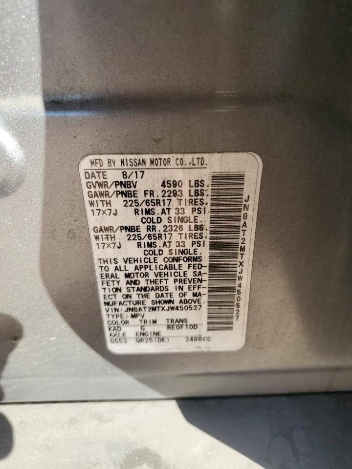 2018 Nissan Rogue VIN JN8AT2MTXJW450527 Copart auction photo, front end damage thumbnail 12