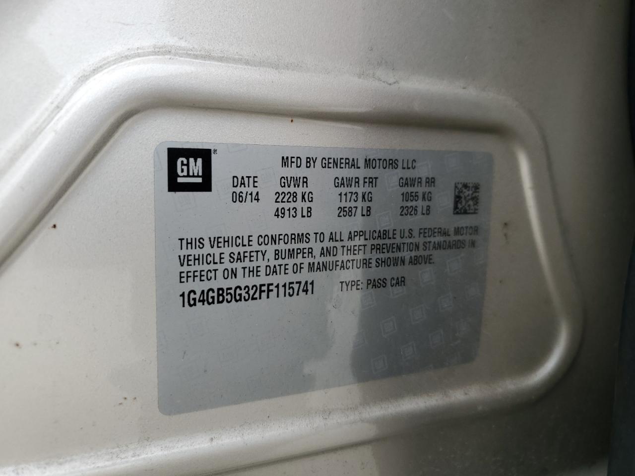 2015 Buick LaCrosse VIN 1G4GB5G32FF115741 Copart auction photo, front end damage thumbnail 12