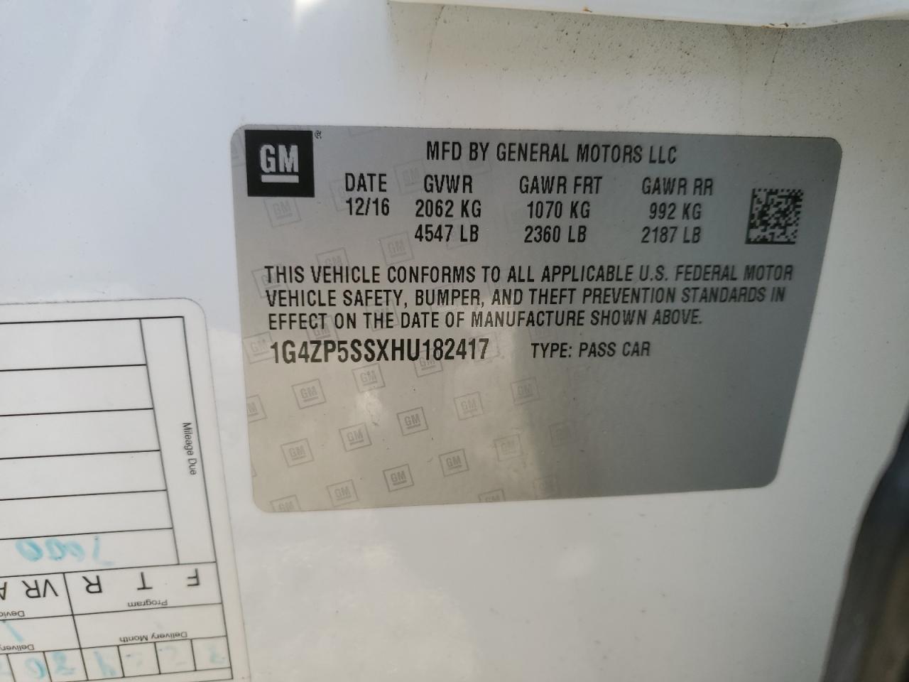 2017 Buick LaCrosse VIN 1G4ZP5SSXHU182417 Copart auction photo, front end damage thumbnail 14