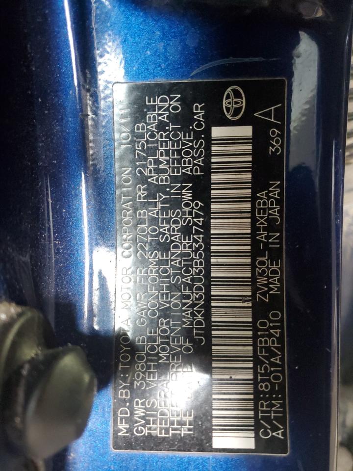 2011 Toyota Prius VIN JTDKN3DU3B5347479 Copart auction photo, front end / rear end damage thumbnail 12