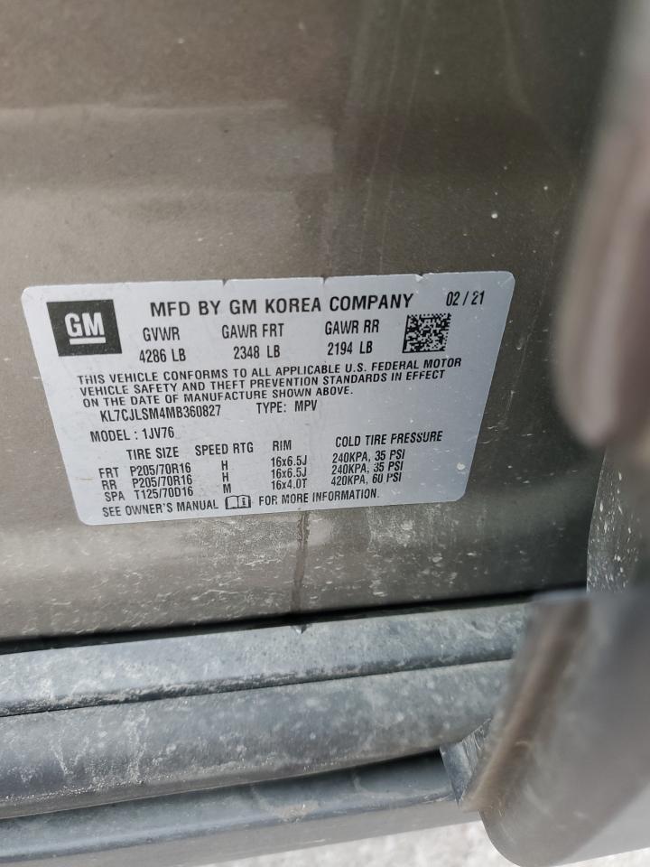 2021 Chevrolet Trax VIN KL7CJLSM4MB360827 Copart auction photo, front end / side damage thumbnail 13