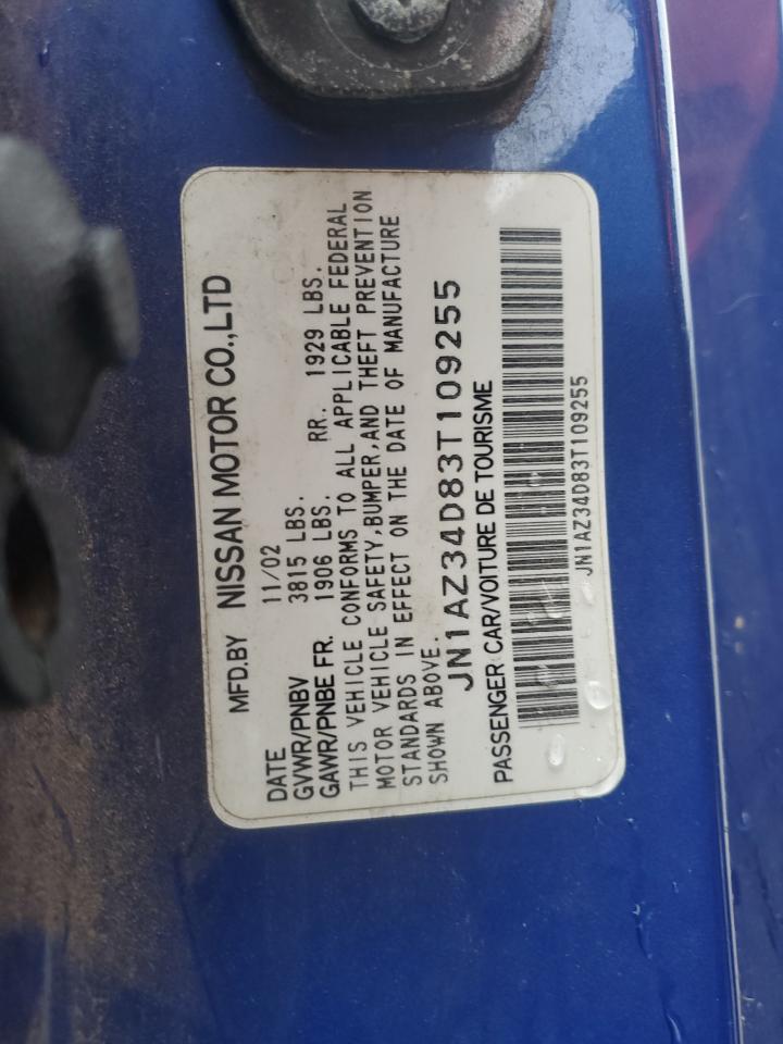 2003 Nissan 350Z VIN JN1AZ34D83T109255 Copart auction photo, front end damage thumbnail 12