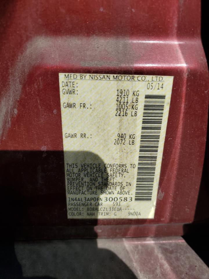 2015 Nissan Altima VIN 1N4AL3AP0FN300583 Copart auction photo, front end damage thumbnail 15