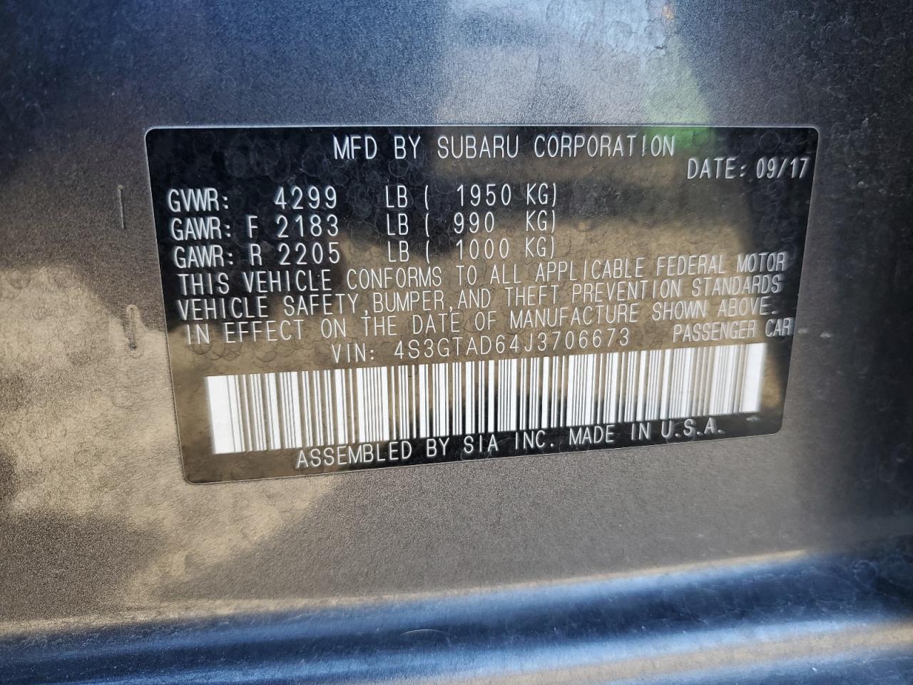 2018 Subaru Impreza VIN 4S3GTAD64J3706673 Copart auction photo, front end damage thumbnail 12