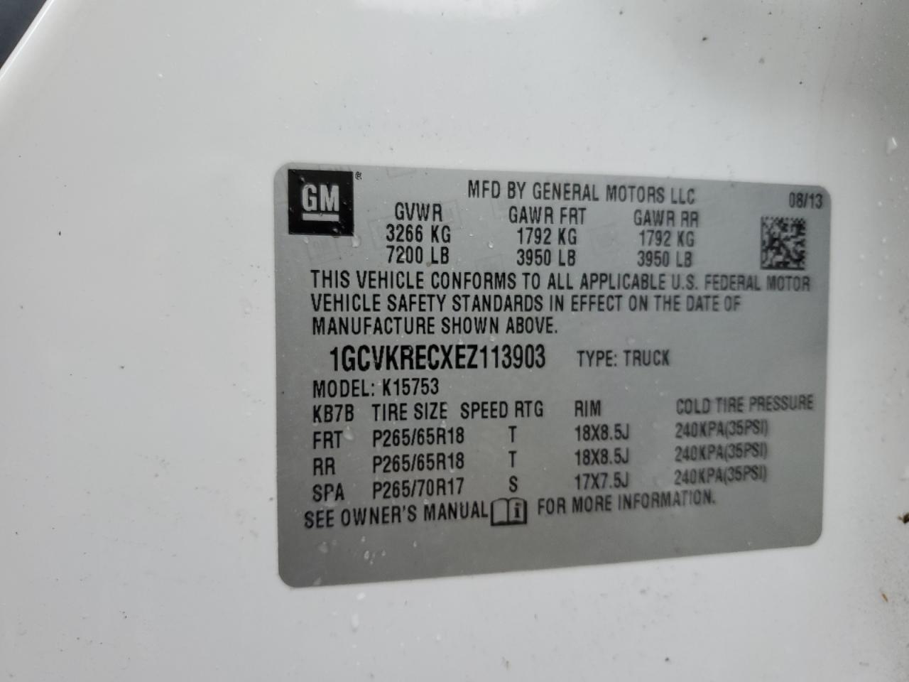 2014 Chevrolet Silverado VIN 1GCVKRECXEZ113903 Copart auction photo, water/flood damage thumbnail 13