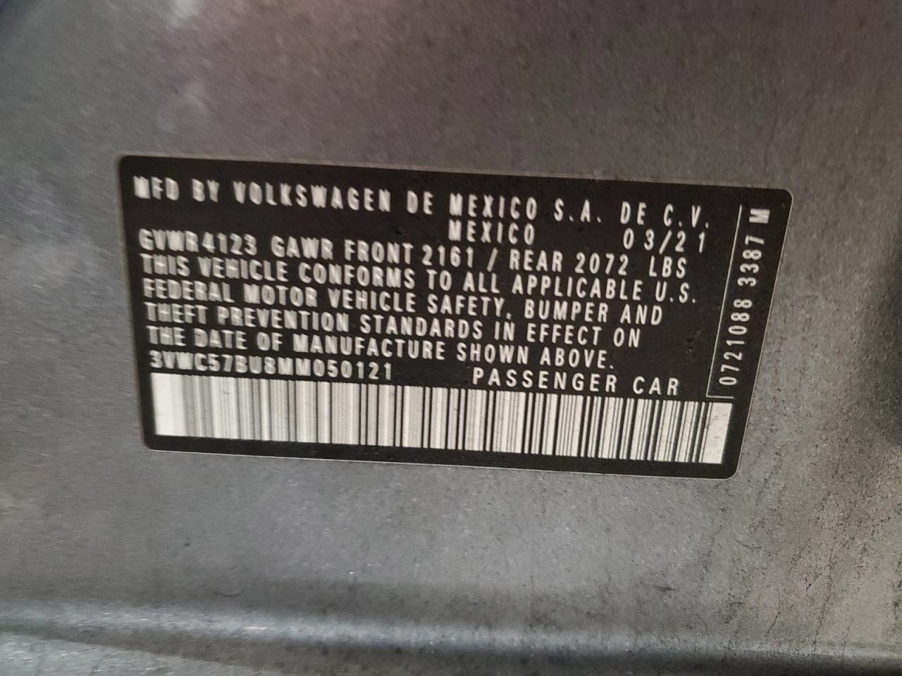 2021 Volkswagen Jetta VIN 3VWC57BU8MM050121 Copart auction photo, front end damage thumbnail 12