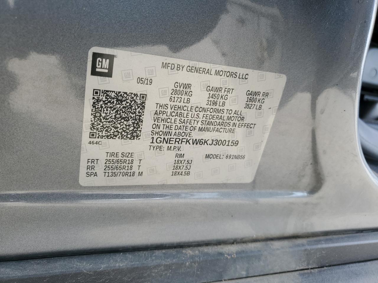 2019 Chevrolet Traverse VIN 1GNERFKW6KJ300159 Copart auction photo, rear end / side damage thumbnail 14