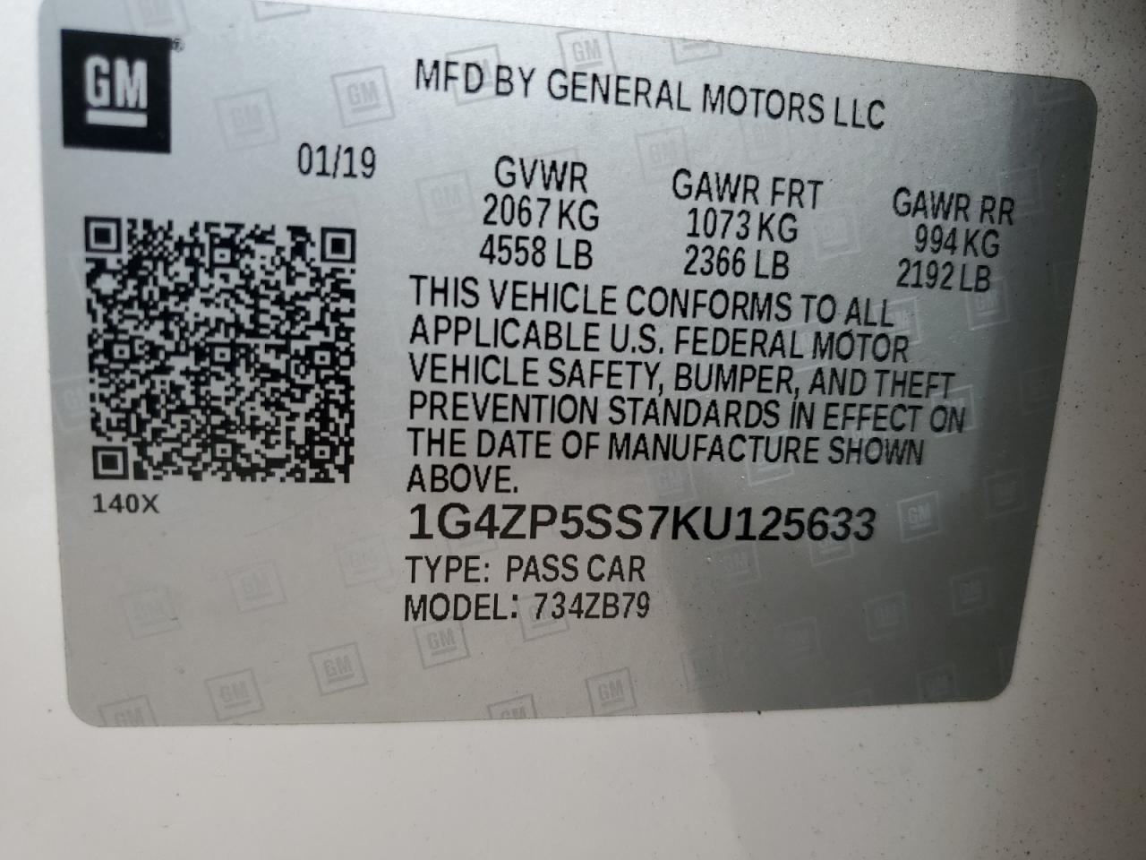 2019 Buick LaCrosse VIN 1G4ZP5SS7KU125633 Copart auction photo, side damage thumbnail 12