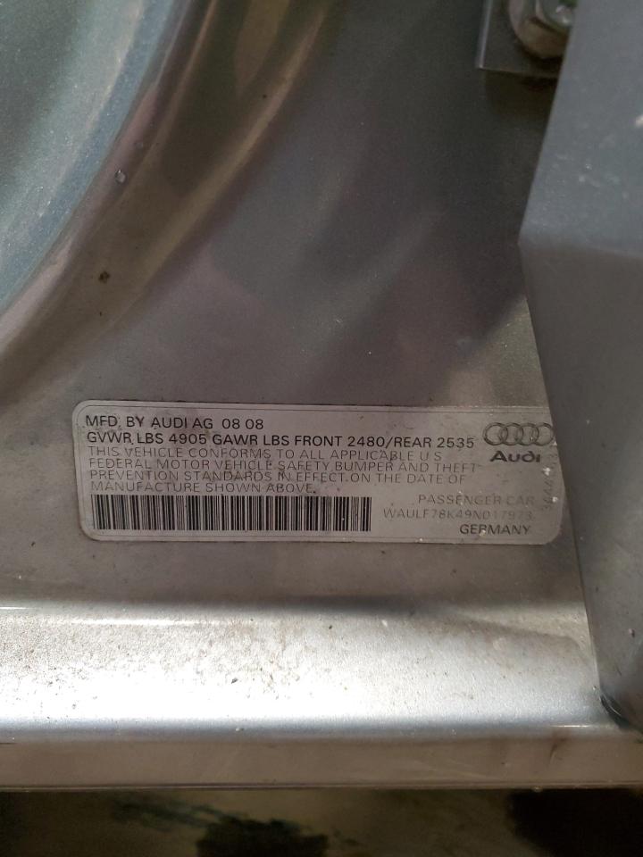 2009 Audi A4 VIN WAULF78K49N017973 Copart auction photo, rear end damage thumbnail 12