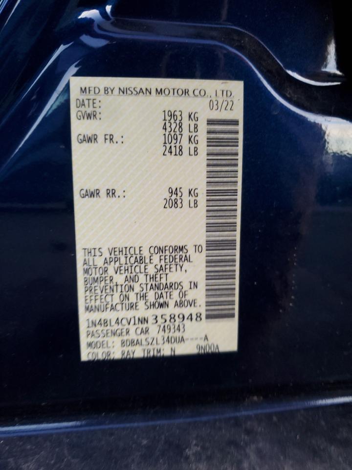 2022 Nissan Altima VIN 1N4BL4CV1NN358948 Copart auction photo, front end damage thumbnail 14