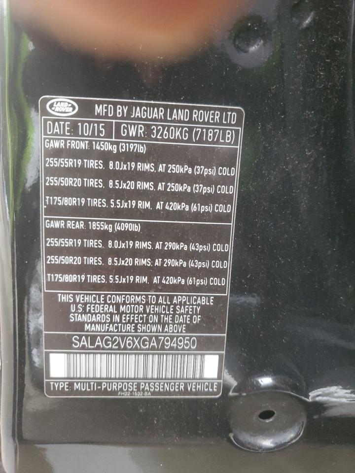 2016 Land Rover LR4 VIN SALAG2V6XGA794950 Copart auction photo, normal wear / minor dent/scratches damage thumbnail 13
