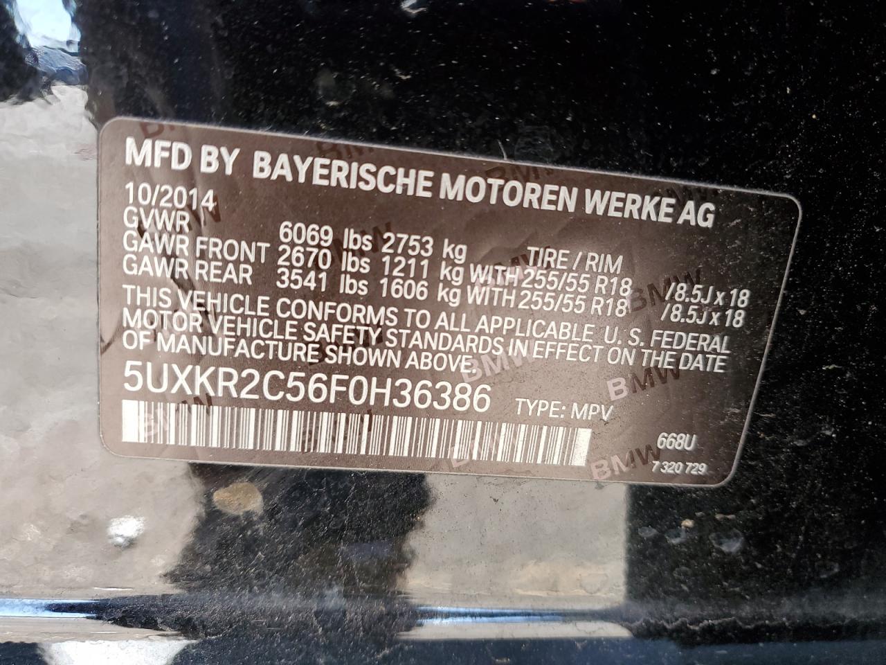 2015 BMW X5 VIN 5UXKR2C56F0H36386 Copart auction photo, front end damage thumbnail 13