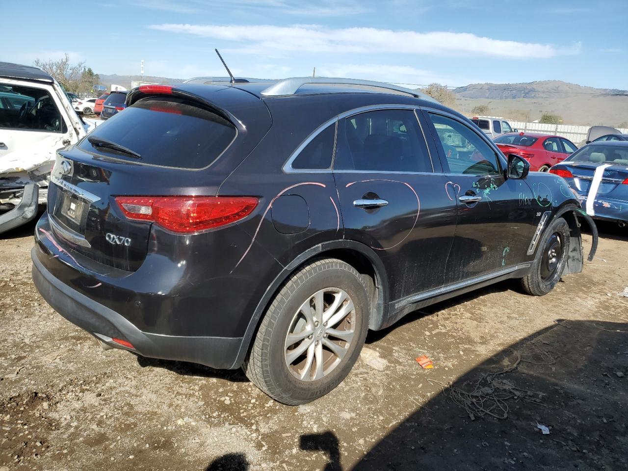 2015 Infiniti QX70 VIN JN8CS1MW2FM482424 Copart auction photo, front end damage thumbnail 3