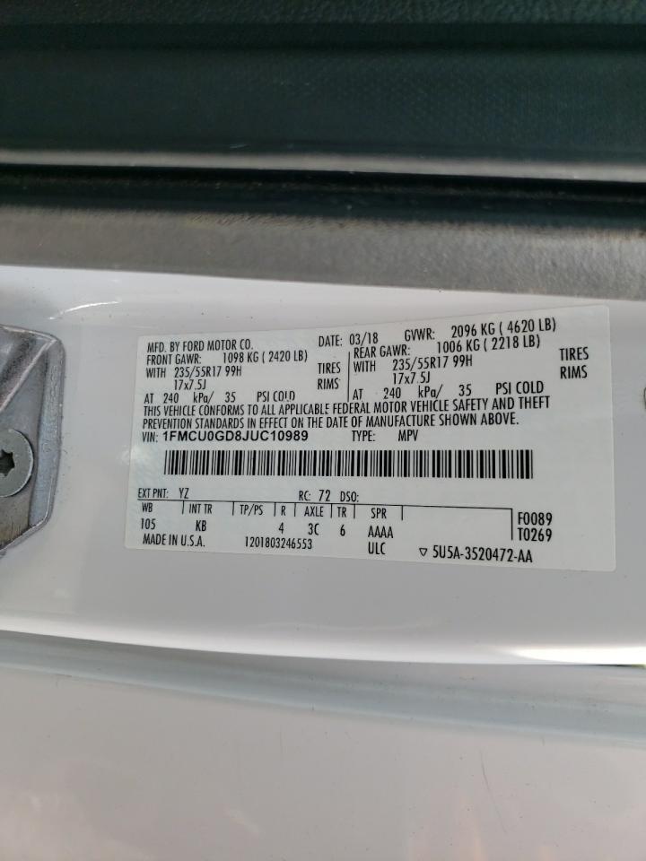 2018 Ford Escape VIN 1FMCU0GD8JUC10989 Copart auction photo, water/flood damage thumbnail 15