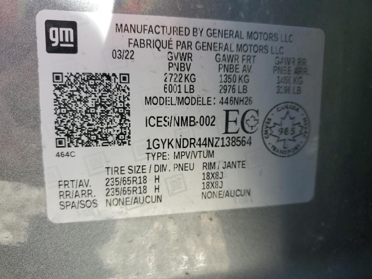 2022 Cadillac XT5 VIN 1GYKNDR44NZ138564 Copart auction photo, front end damage thumbnail 16