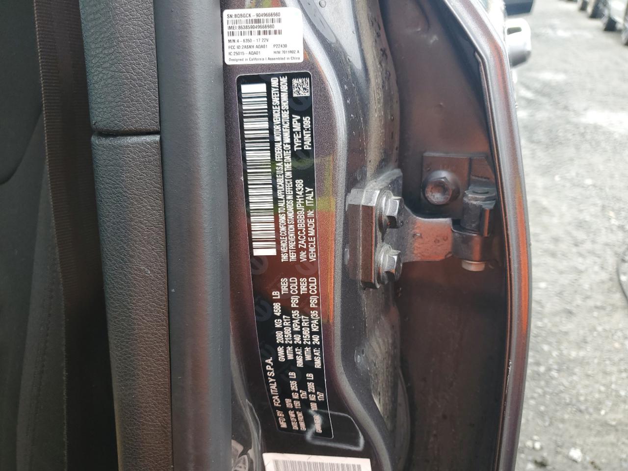 2018 Jeep Renegade VIN ZACCJBBB9JPH14368 Copart auction photo, rear end damage thumbnail 13