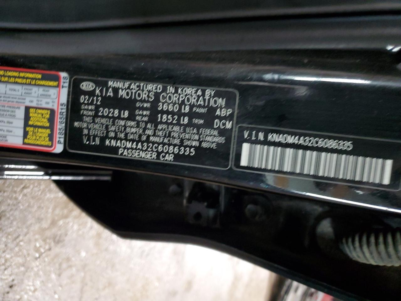 2012 KIA Rio VIN KNADM4A32C6086335 Copart auction photo, front end damage thumbnail 12