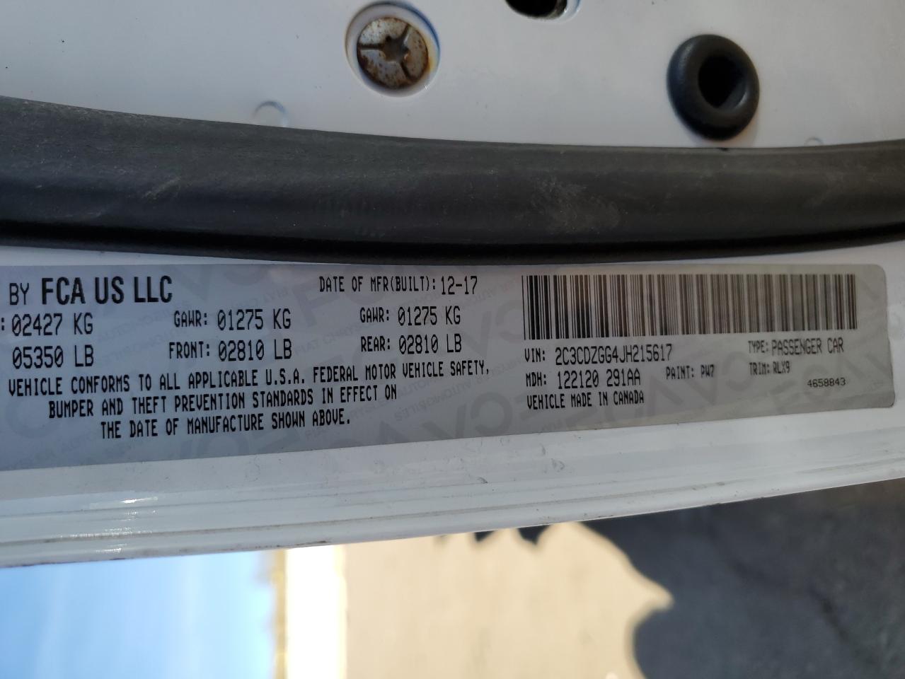 2018 Dodge Challenger VIN 2C3CDZGG4JH215617 Copart auction photo, undercarriage / front end damage thumbnail 14