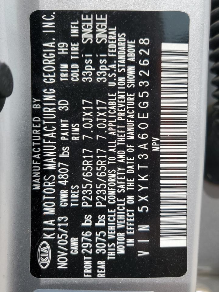 2014 KIA Sorento VIN 5XYKT3A60EG532628 Copart auction photo, front end / minor dent/scratches damage thumbnail 13