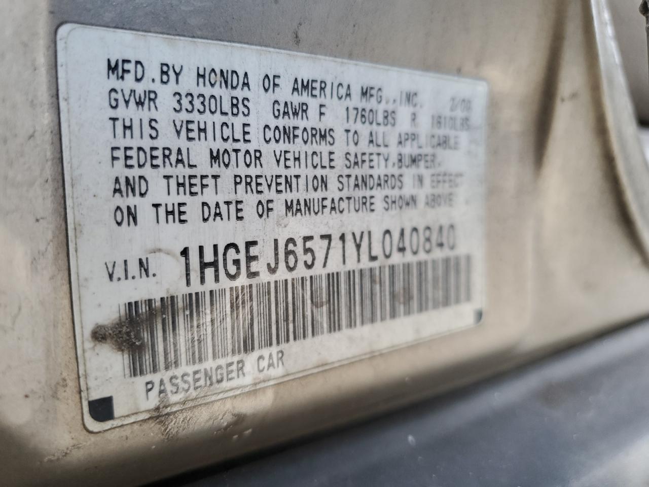 2000 Honda Civic VIN 1HGEJ6571YL040840 Copart auction photo, side damage thumbnail 12