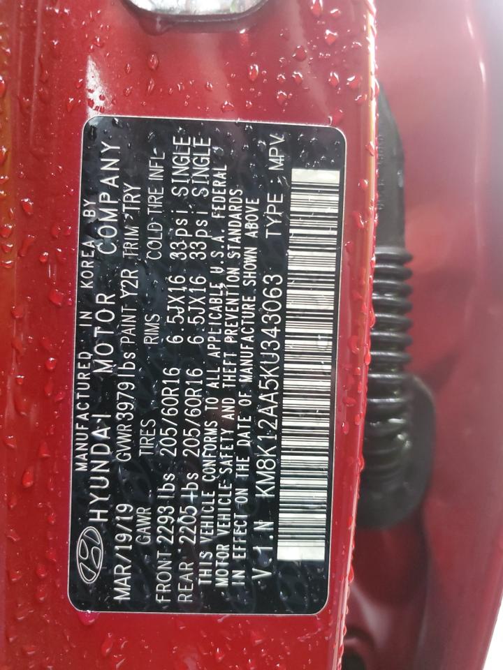 2019 Hyundai Kona VIN KM8K12AA5KU343063 Copart auction photo, side / front end damage thumbnail 13