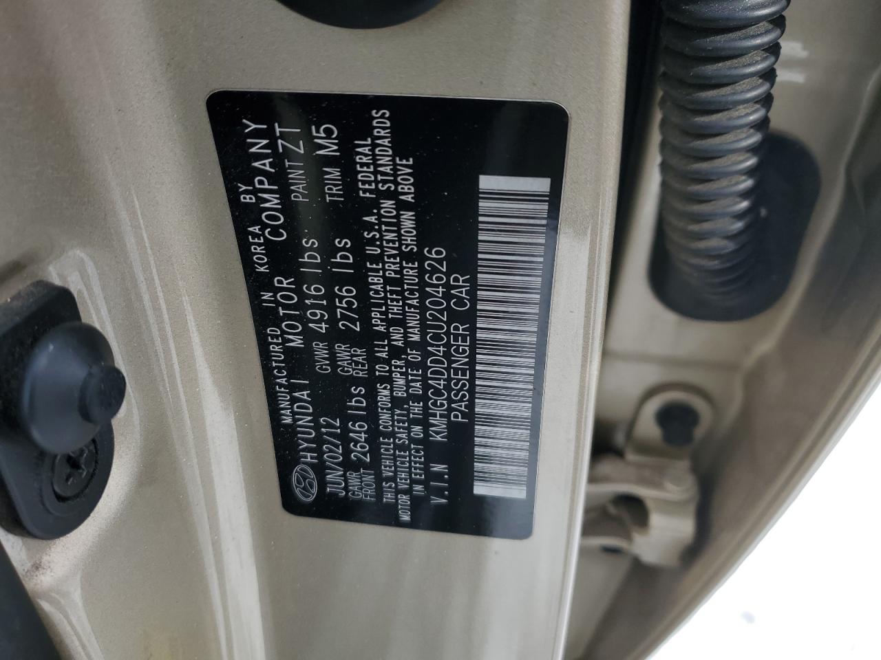 2012 Hyundai Genesis VIN KMHGC4DD4CU204626 Copart auction photo, front end / undercarriage damage thumbnail 12