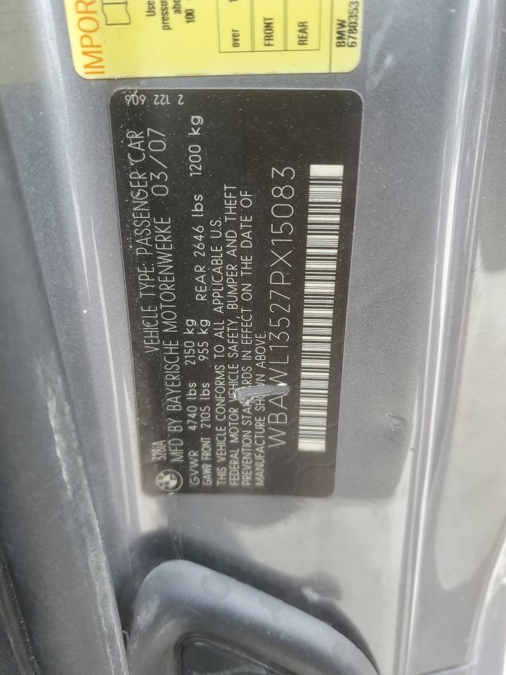 2007 BMW 3er VIN WBAWL13527PX15083 Copart auction photo, rear end / front end damage thumbnail 15