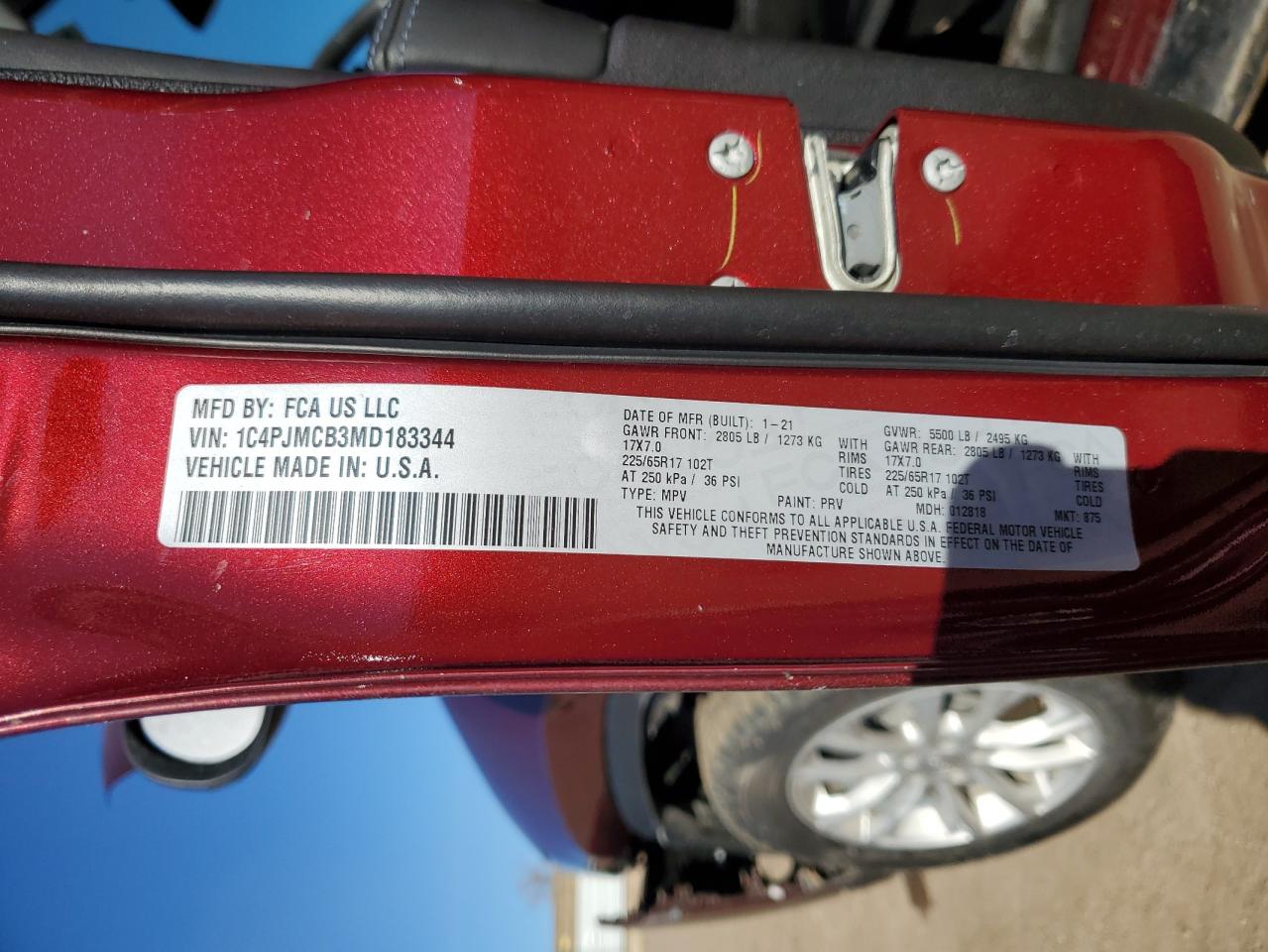 2021 Jeep Grand Cherokee VIN 1C4PJMCB3MD183344 Copart auction photo, front end / rear end damage thumbnail 15