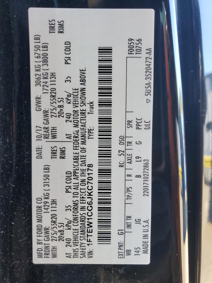 2018 Ford F-150 VIN 1FTEW1CG6JKC70178 Copart auction photo, all over damage thumbnail 15