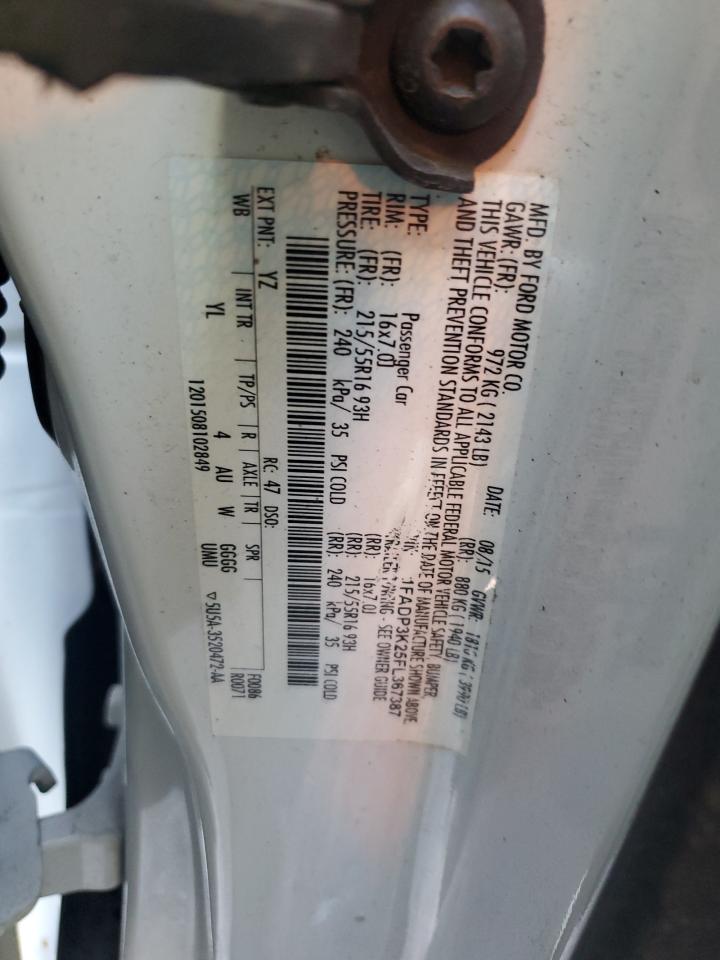 2015 Ford Focus VIN 1FADP3K25FL367387 Copart auction photo, front end / minor dent/scratches damage thumbnail 14