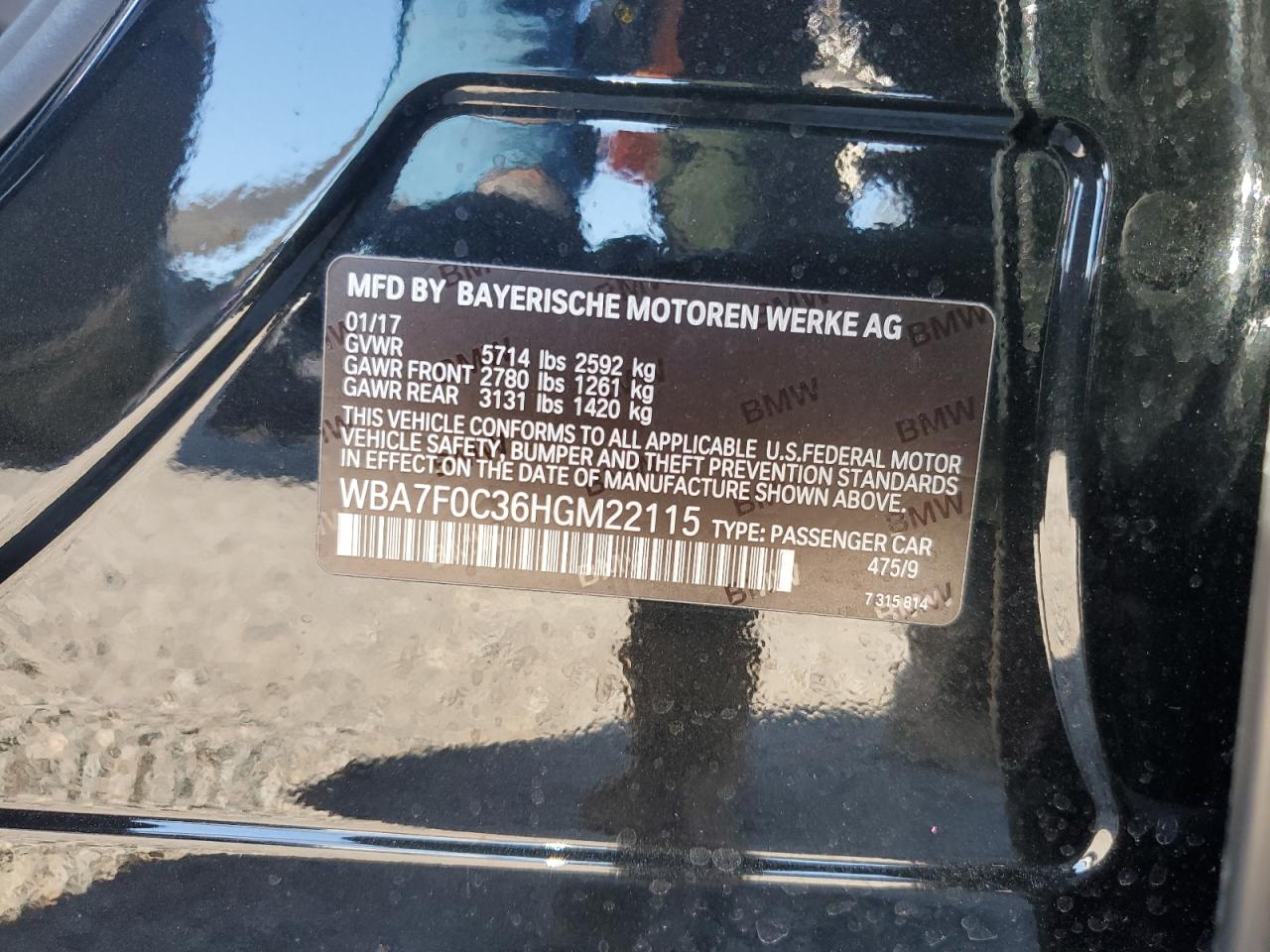 2017 BMW 7er VIN WBA7F0C36HGM22115 Copart auction photo, rear end damage thumbnail 13