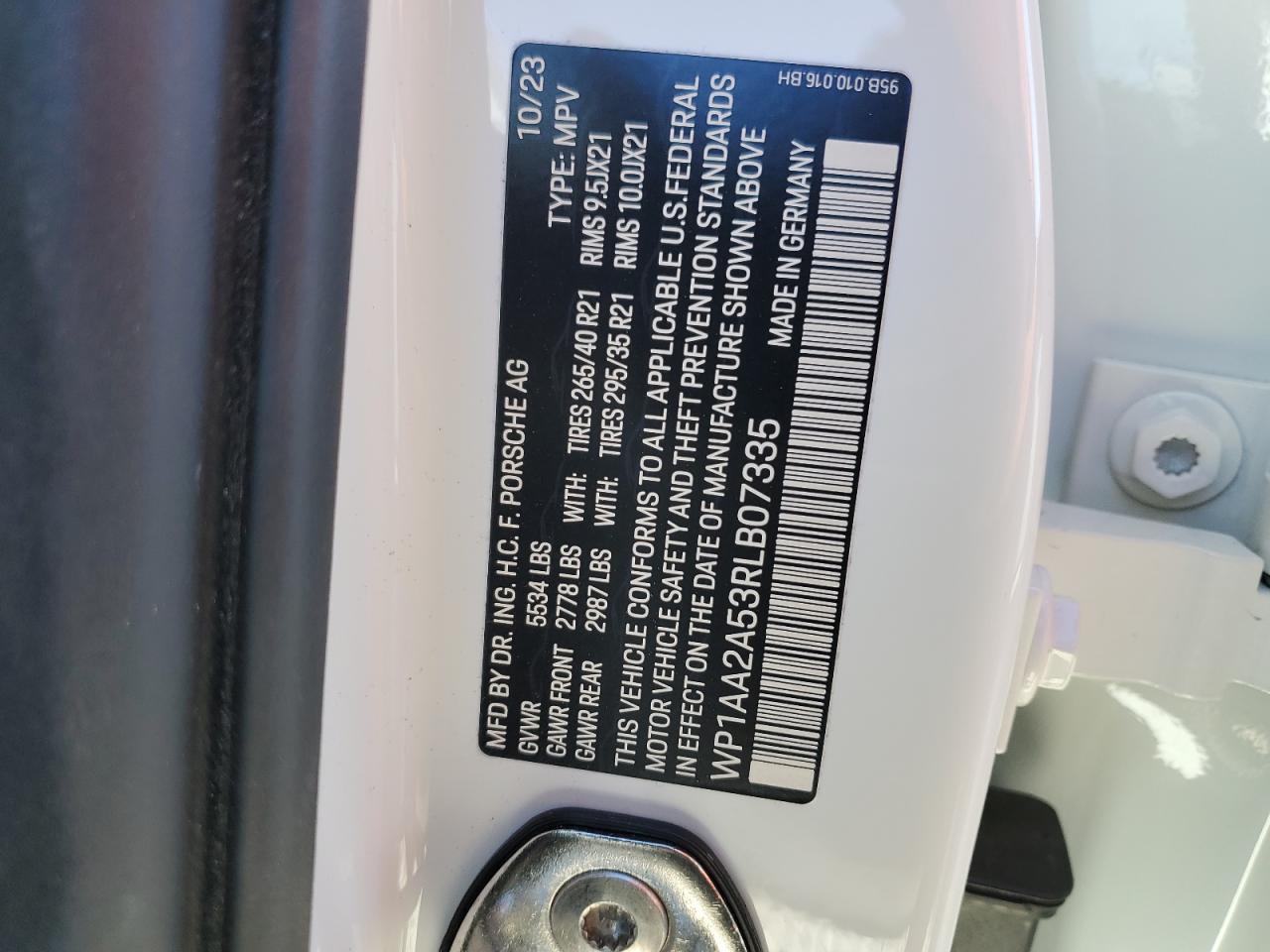 2024 Porsche Macan VIN WP1AA2A53RLB07335 Copart auction photo, front end damage thumbnail 13