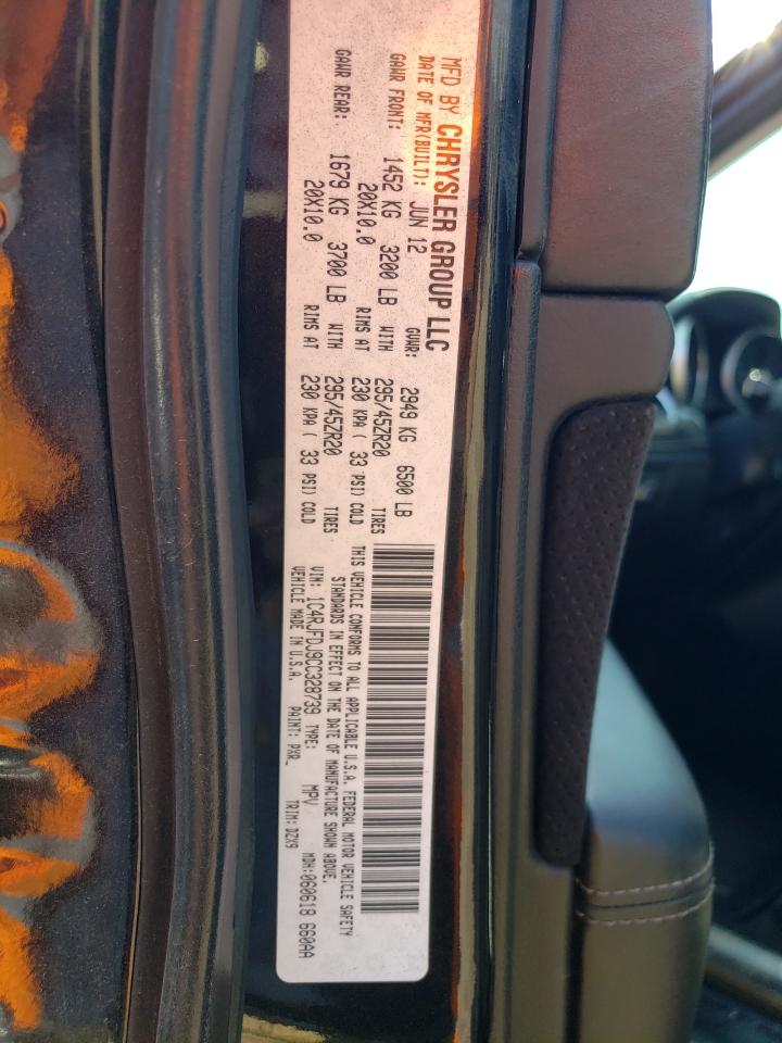 2012 Jeep Grand Cherokee VIN 1C4RJFDJ9CC328739 Copart auction photo, front end / rear end damage thumbnail 12