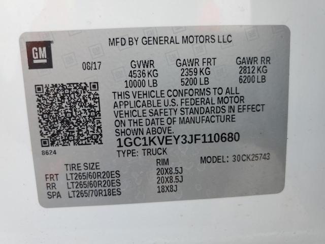 2018 Chevrolet Silverado VIN 1GC1KVEY3JF110680 Copart auction photo, front end damage thumbnail 12