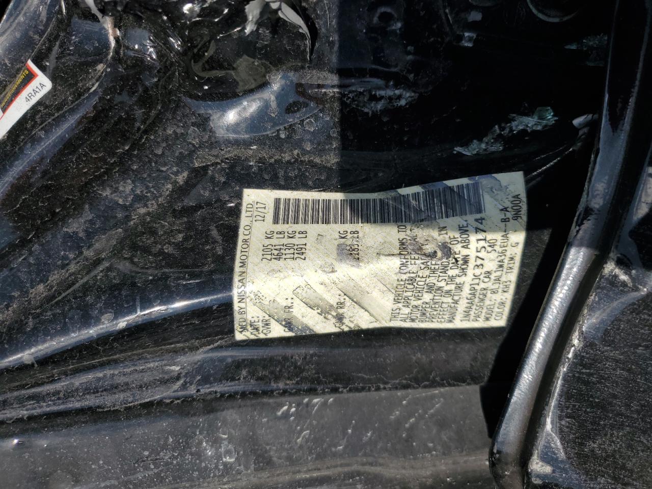 2018 Nissan Maxima VIN 1N4AA6AP1JC375174 Copart auction photo, all over damage thumbnail 12