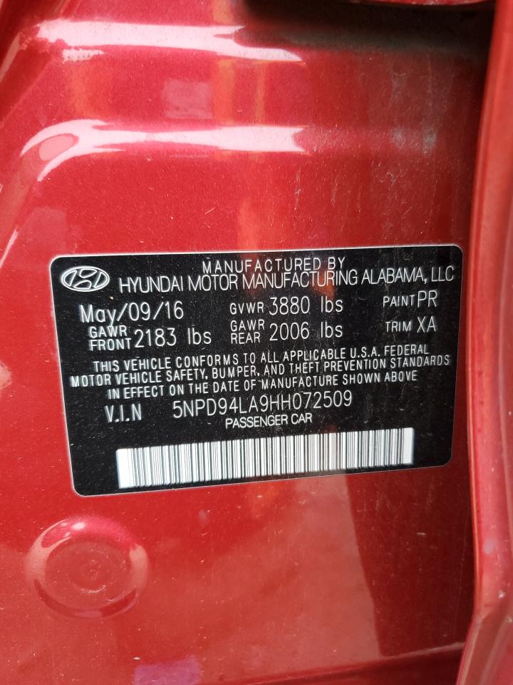 2017 Hyundai Elantra VIN 5NPD94LA9HH072509 Copart auction photo, rear end / front end damage thumbnail 12