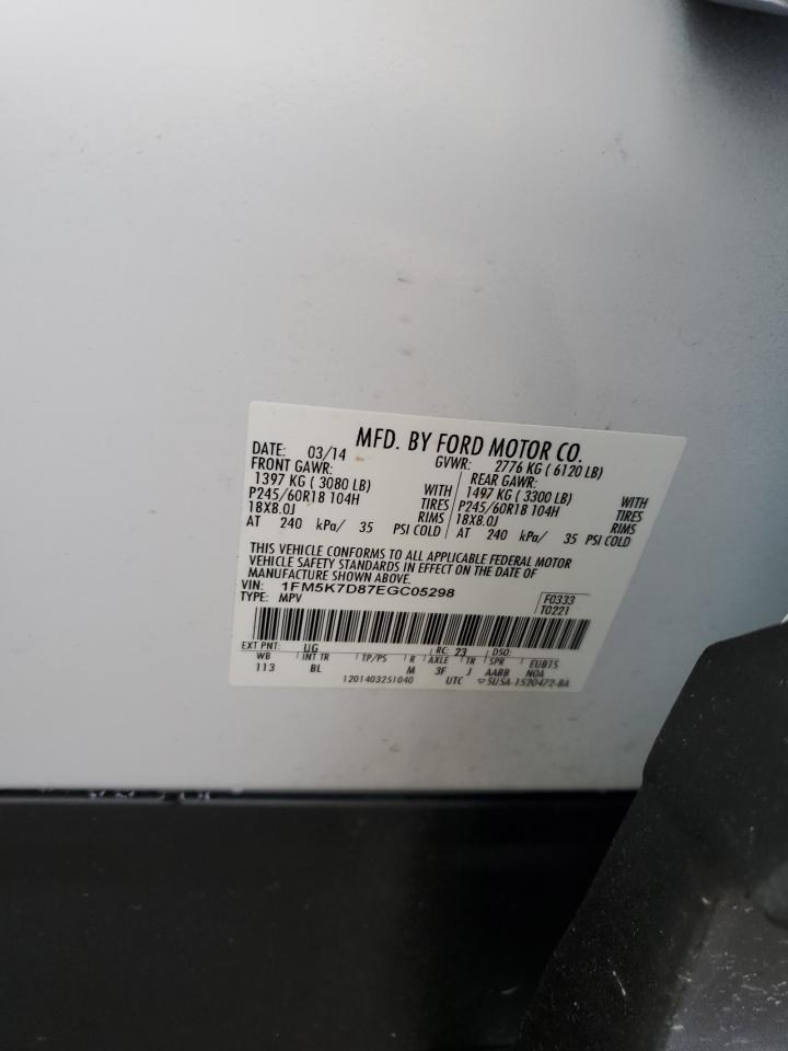 2014 Ford Explorer VIN 1FM5K7D87EGC05298 Copart auction photo, front end damage thumbnail 15