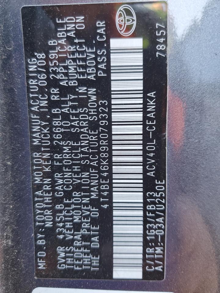 2009 Toyota Camry VIN 4T4BE46K89R079323 Copart auction photo, rear end damage thumbnail 13