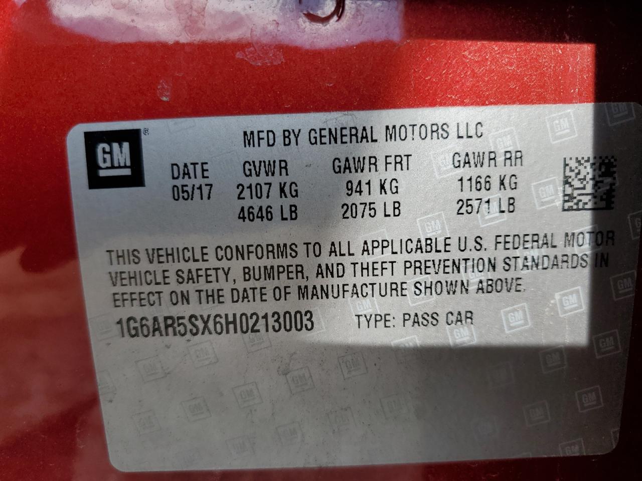 2017 Cadillac CTS VIN 1G6AR5SX6H0213003 Copart auction photo, front end damage thumbnail 14