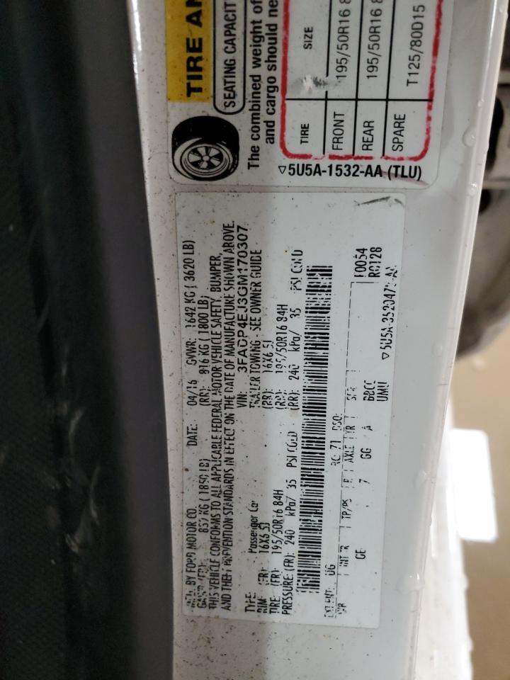 2016 Ford Fiesta VIN 3FADP4EJ3GM170307 Copart auction photo, rear end / side damage thumbnail 12
