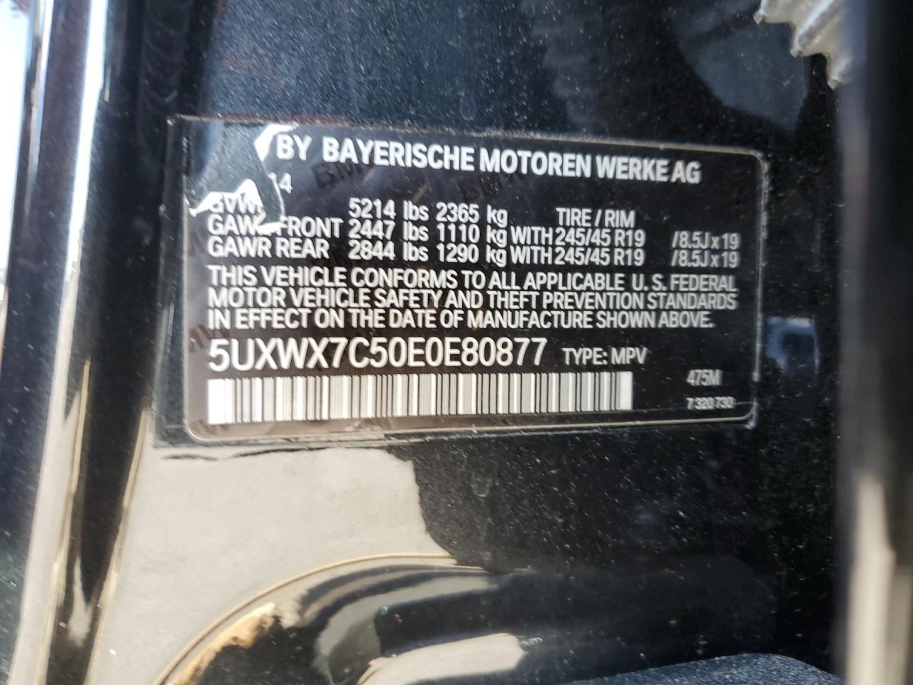 2014 BMW X3 VIN 5UXWX7C50E0E80877 Copart auction photo, front end / minor dent/scratches damage thumbnail 13