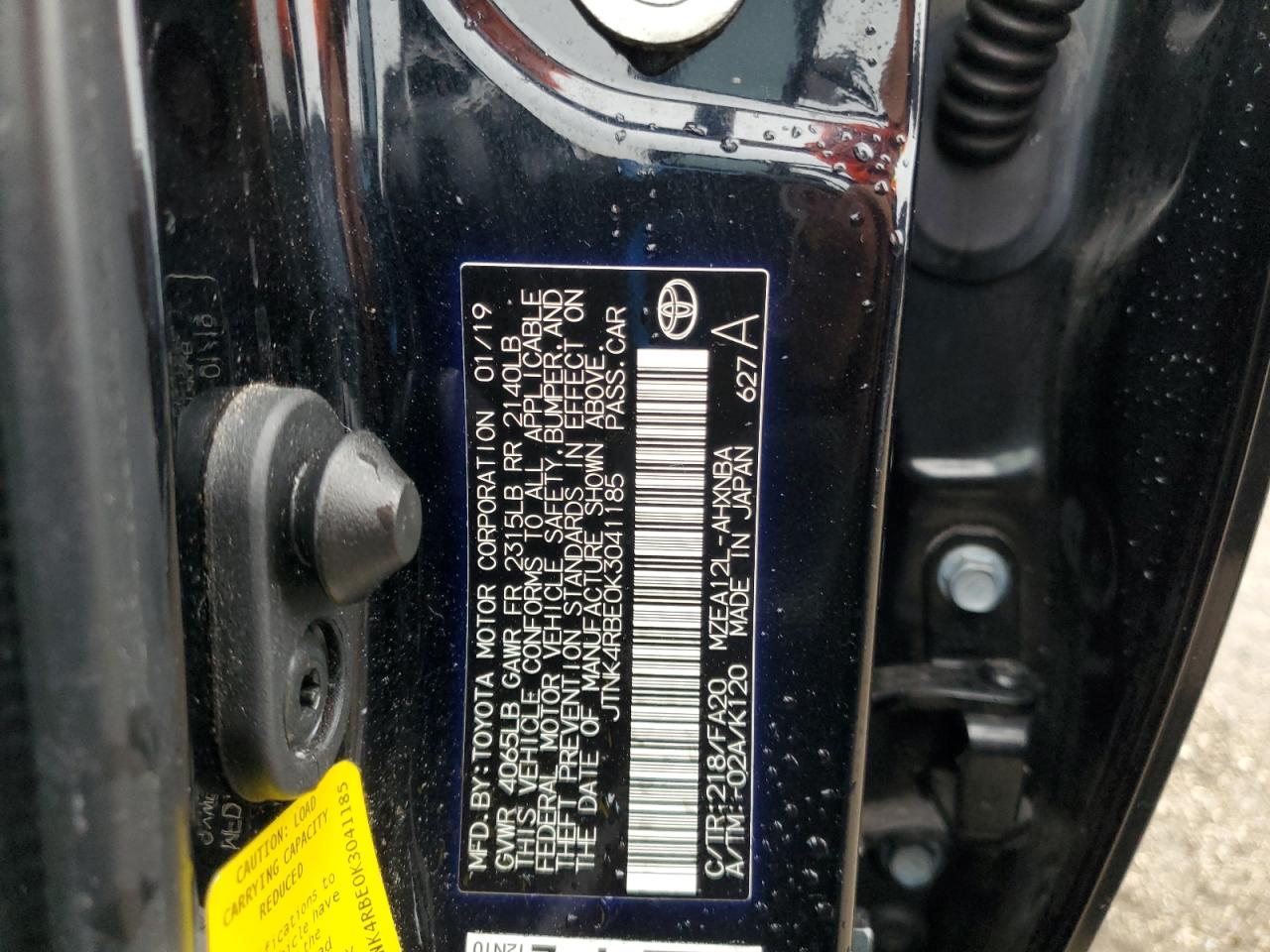 2019 Toyota Corolla VIN JTNK4RBE0K3041185 Copart auction photo, rear end / side damage thumbnail 14