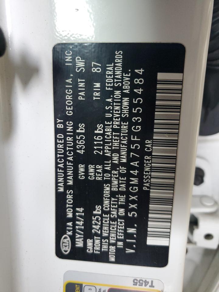 2015 KIA Optima VIN 5XXGM4A75FG355484 Copart auction photo, front end / side damage thumbnail 12